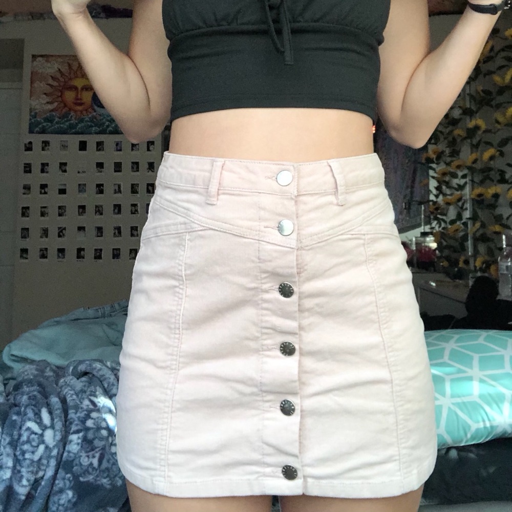 Pink button up mini skirt